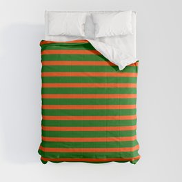 [ Thumbnail: Red and Dark Green Lined/Striped Pattern Comforter ]