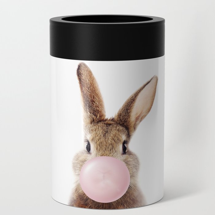Brown Bunny Blowing Bubble Gum, Pink Nursery, Baby Animals Art Print by Synplus Can Cooler