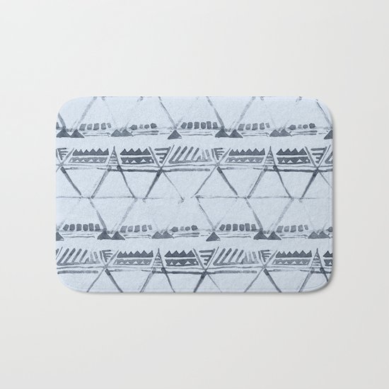 Simply Tribal Shibori in Indigo Blue on Sky Blue Bath Mat