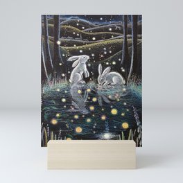 Sweet Rabbits In Moonlight Mini Art Print