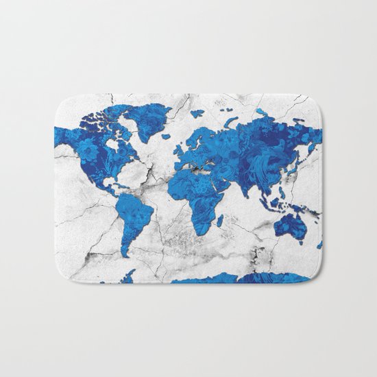 world map marble floral Bath Mat