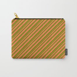[ Thumbnail: Coral & Green Colored Striped Pattern Carry-All Pouch ]