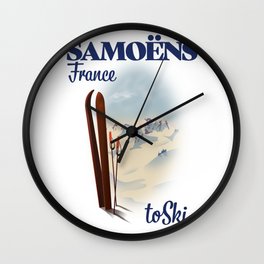 Samoëns France skiing travel poster Wall Clock