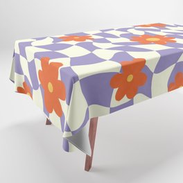 Retro Orange Petal Flowers on Periwinkle Checker Tablecloth
