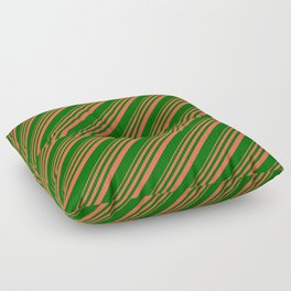[ Thumbnail: Red and Dark Green Colored Stripes Pattern Floor Pillow ]