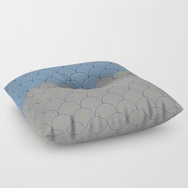 Geometric Circle Shapes Beachy Fish Scale Pattern in Blue and Gray Floor Pillow