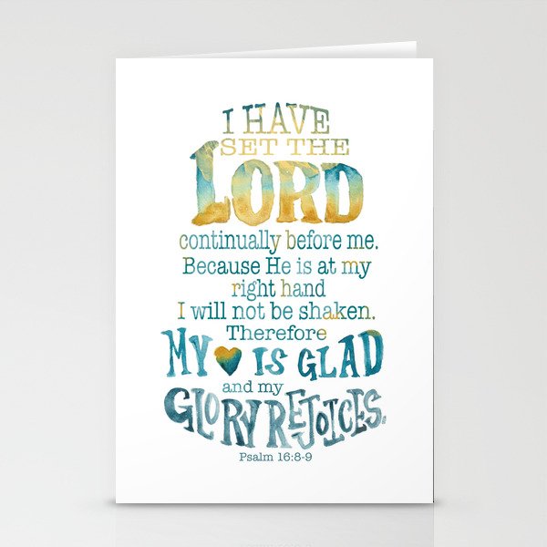 Watercolor Lettering Psalm 16:8 Stationery Cards