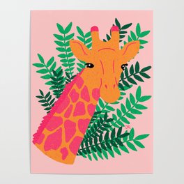 Giraffe - pink and green Poster