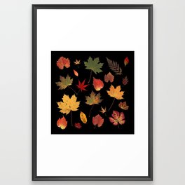 Autumn Leaves Pattern Black Framed Art Print