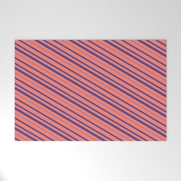 [ Thumbnail: Salmon and Dark Slate Blue Colored Lined/Striped Pattern Welcome Mat ]