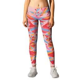 Mexican otomí colorful bird pastel pink embroidery kawaii impressive composition Leggings