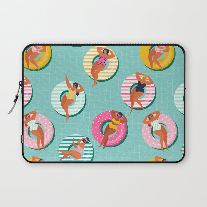 Summer gils on inflatable in swimming pool floats. Laptop Sleeve