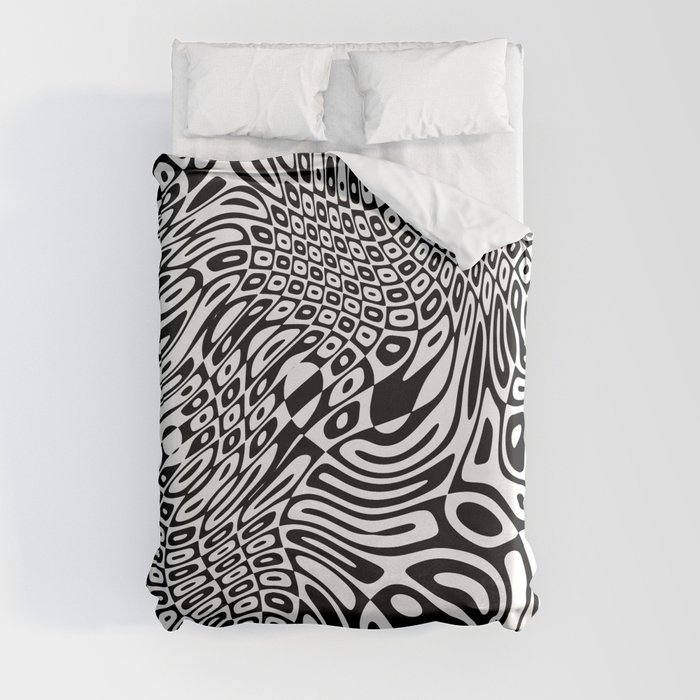 Black  and white psychedelic optical illusion Duvet Cover