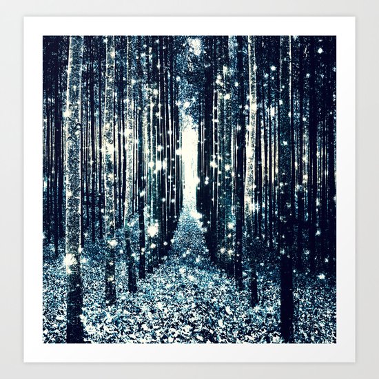 Magical Forest Teal Gray Elegance Art Print