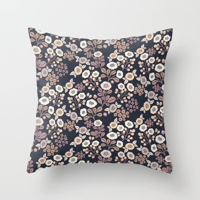 Rustic Fall Blooms on Navy Throw Pillow