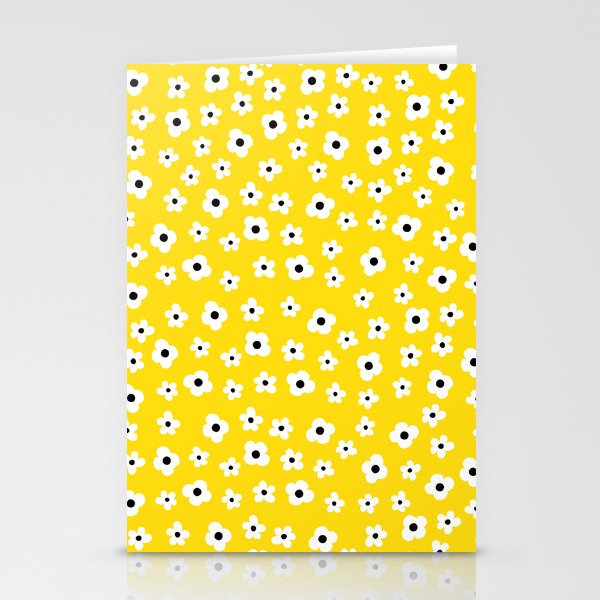 White Yellow Spring Flower Pattern Stationery Cards