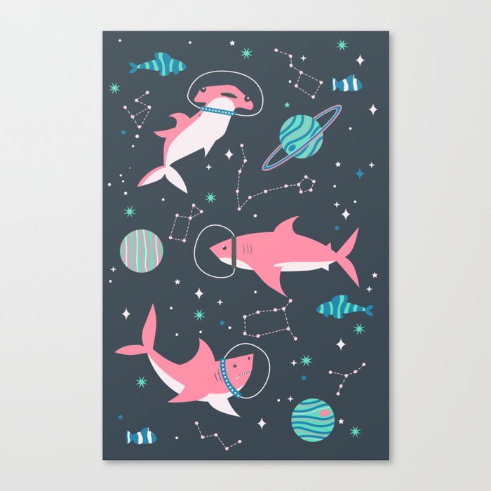 Pink Space Sharks Canvas Print