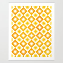 Retro Checkered Yellow Sun Pattern Art Print