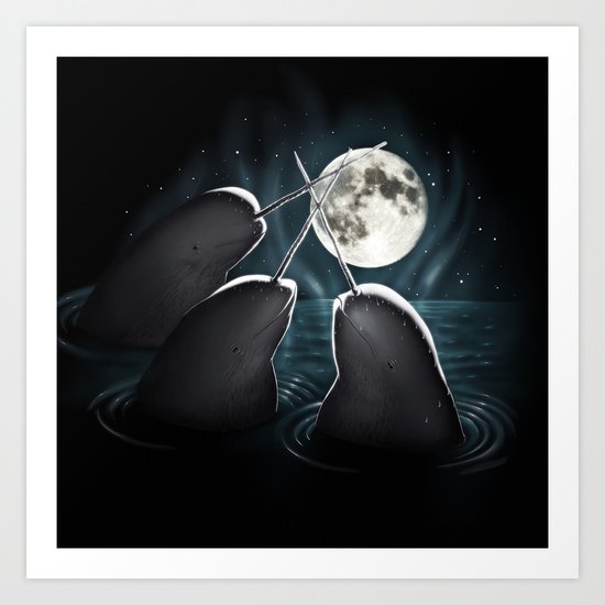 3 Narwhal Moon Art Print
