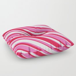 [ Thumbnail: Crimson, White & Hot Pink Colored Striped/Lined Pattern Floor Pillow ]