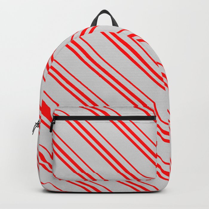 Light Grey and Red Colored Lines Pattern Backpack