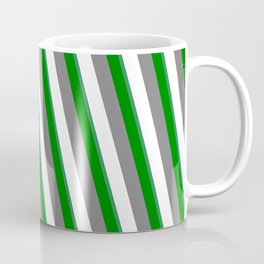 [ Thumbnail: Grey, White, Sea Green, and Green Colored Stripes/Lines Pattern Coffee Mug ]