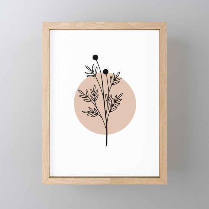 Contemporary Modern Botanical Flower Pod Minimal Line Art - Earth Tone - Warm Neutral Shades Of Nature Tan Black Framed Mini Art Print