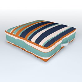 Stripes Abstract, Orange, Teal, Navy Outdoor Floor Cushion
