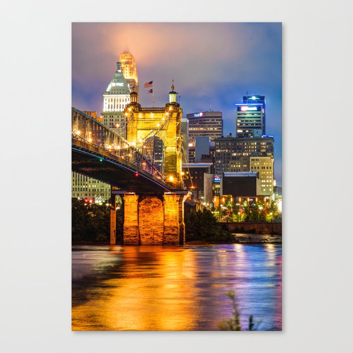 John A Roebling Bridge Cincinnati Ohio Canvas Print By Gregoryballosfineart Society6