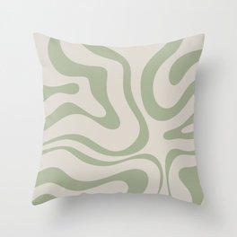 Liquid Swirl Abstract Pattern in Almond and Sage Green Throw Pillow