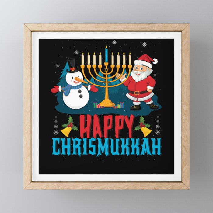 Menorah Christmukkah Christmas Hanukkah 2021 Framed Mini Art Print