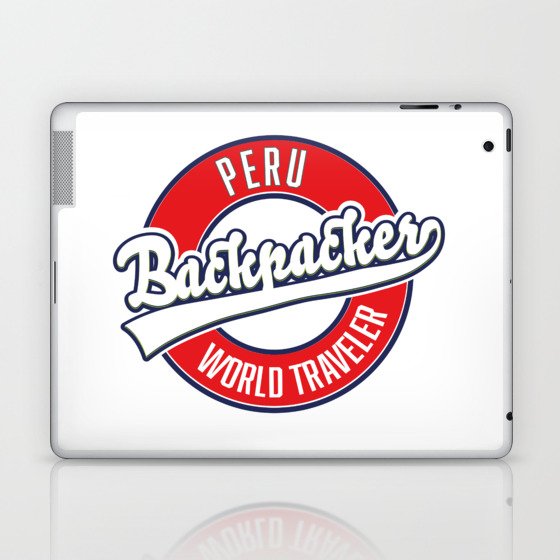Peru Backpacker World Traveler retro logo. Laptop & iPad Skin