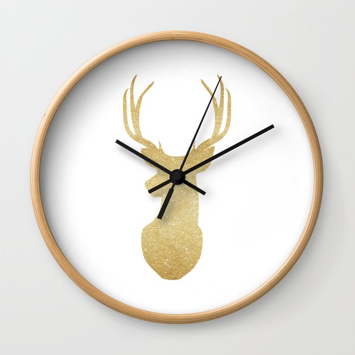 Gold Glitter Reindeer Wall Clock