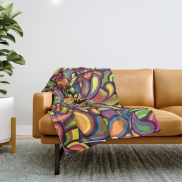 Colorful Retro Abstract Paisley Throw Blanket