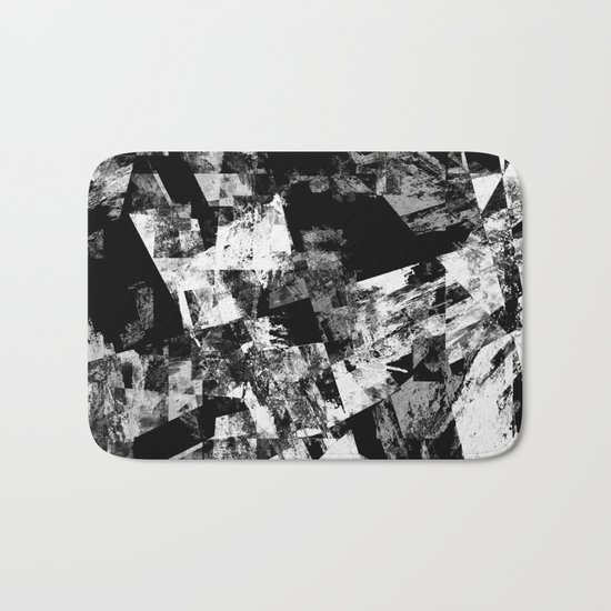 Fractured Black And White - Abstract, textured, black and white artwork Bath Mat