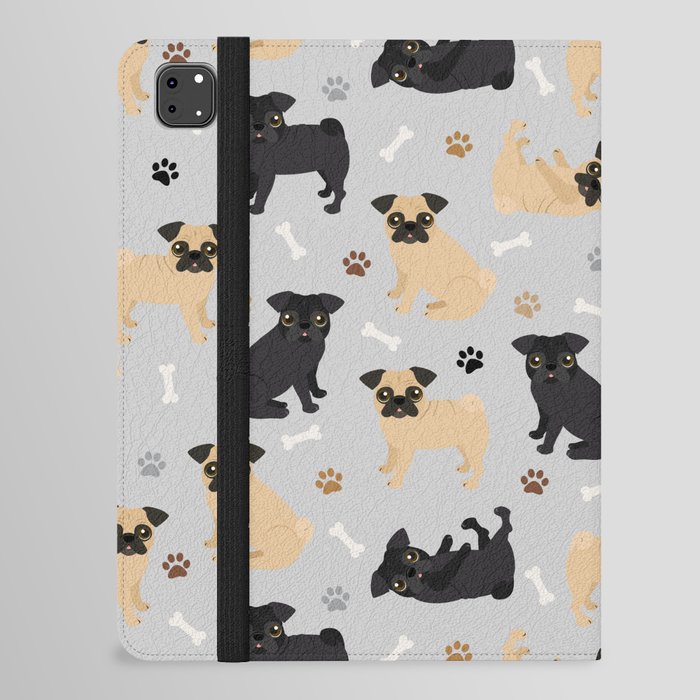 Pug Dogs Pattern Gray iPad Folio Case