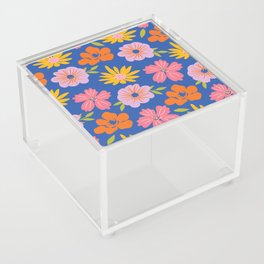 Bold colorful Floral Pattern in blue background Acrylic Box