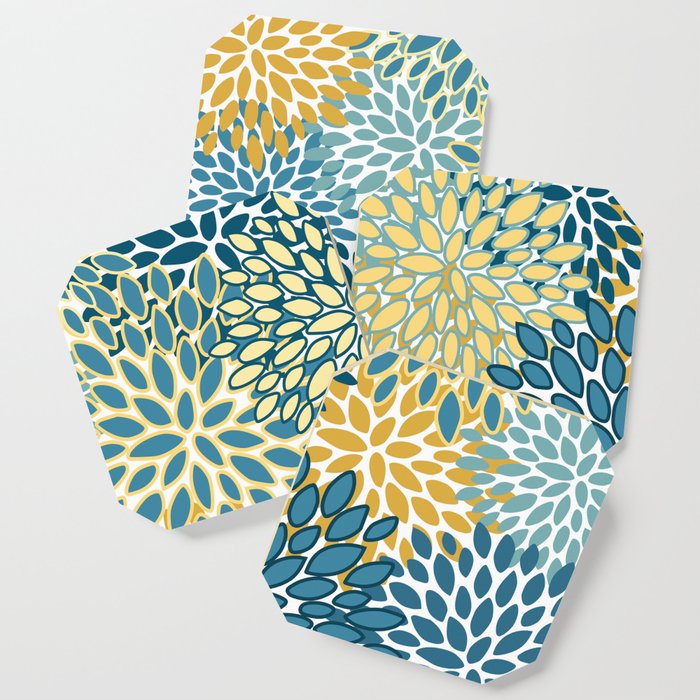Modern Floral Prints, Teal and Yellow Coaster