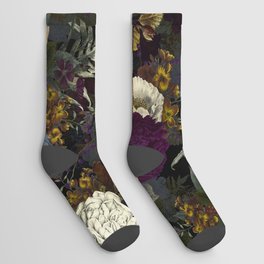 Dutch Vintage Midnight Flower Garden  Socks