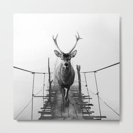 Crossing the bridge Metal Print | Walker, Digital, Forest, Animal, Dark, Bridge, Vintage, Pop Art, White, Black And White 
