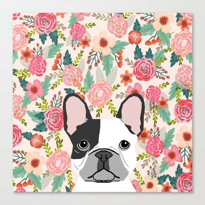 French Bulldog  floral dog head cute frenchies must have pure breed dog gifts Canvas Print