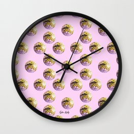 Let's dance yellow disco ball- pink background Wall Clock