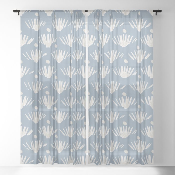 Strokes - Aleutian Blue + White Sheer Curtain