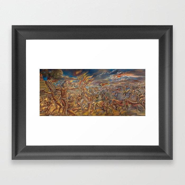 The Fall of Tenochtitlan, the capital of the Aztec Empire landscape by A. Cantu Framed Art Print