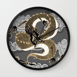 Serpent Dragon Gold and Gray Wall Clock | Drawing, Dragon, Gold, Mythical, Japanesedragons, Japanese, Fantasy, Digital, Chinesedragon, Dragons 