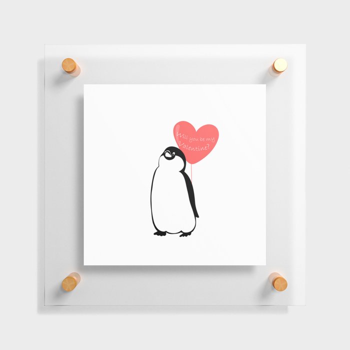 cute penguin chick handling the pink heart shaped balloon Floating Acrylic Print