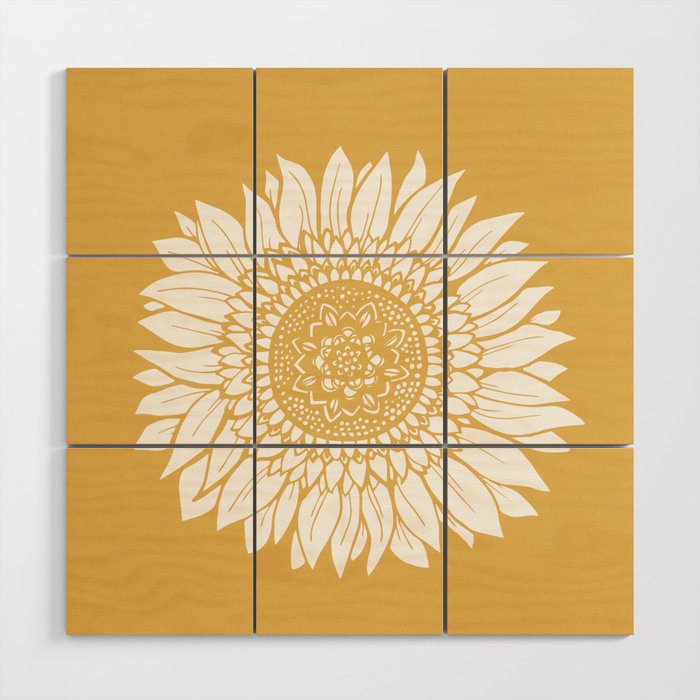 Yellow Sunflower Drawing Wood Wall Art