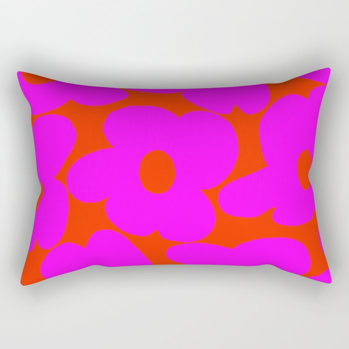 Pink Retro Flowers Orange Red Background #decor #society6 #buyart Rectangular Pillow