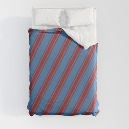 [ Thumbnail: Blue & Brown Colored Striped Pattern Duvet Cover ]