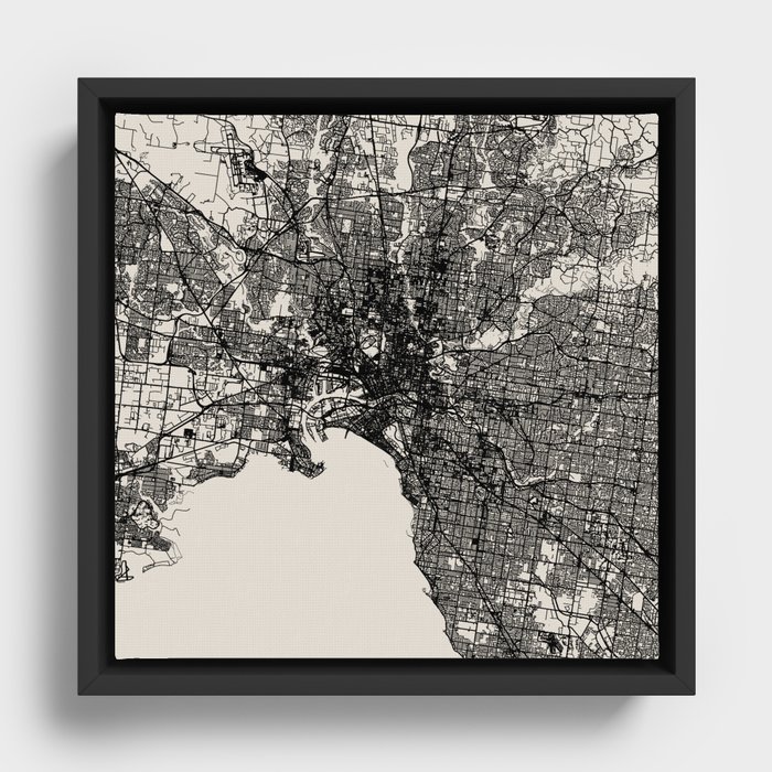 Melbourne - Australia - City Map Black and White Framed Canvas